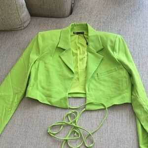 Zara Women's Bright Green Cropped Blazer